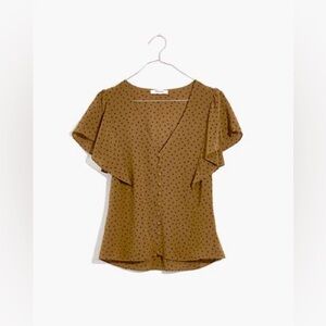 Madewell Silk Olive Brown Polka Dot Short Sleeve Blouse Size 6